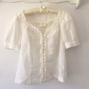 White button up linen peasant blouse